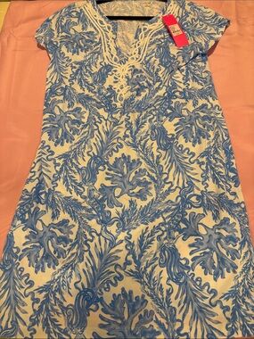 Lilly Pulitzer Brewster Dress Aqua Lounge Resort White Blue NWT Size XL